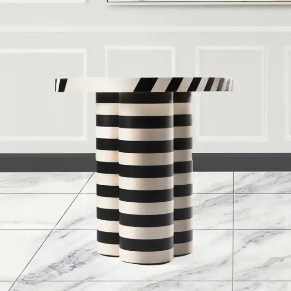 Monochrome Stripes Round Side Table