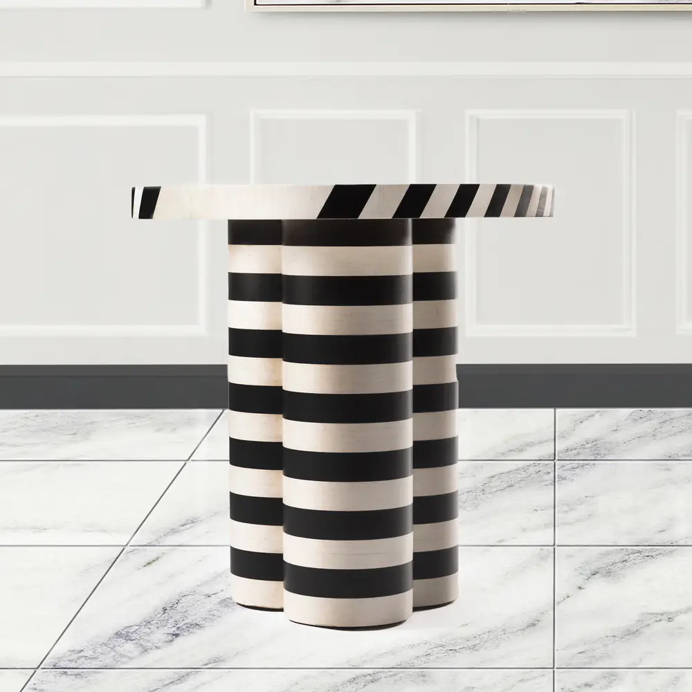 Monochrome Stripes Round Side Table