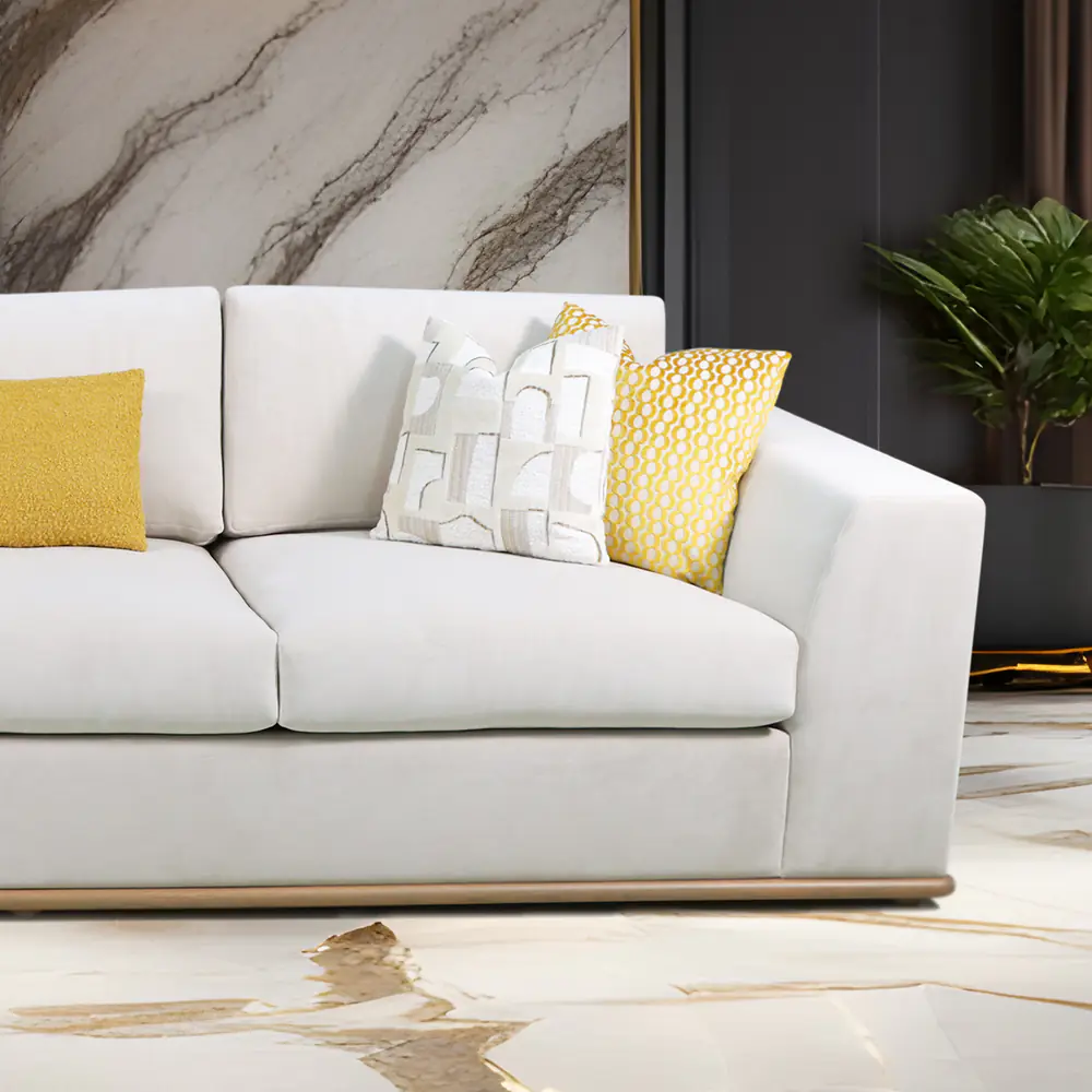 Luna Ivory Track-Arm Sofa with Brass Base