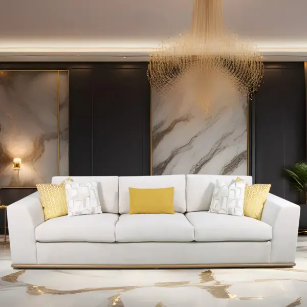 Luna Ivory Track-Arm Sofa with Brass Base