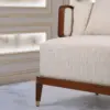 Walnut & Cane Lounge Chair with Ivory Upholstery