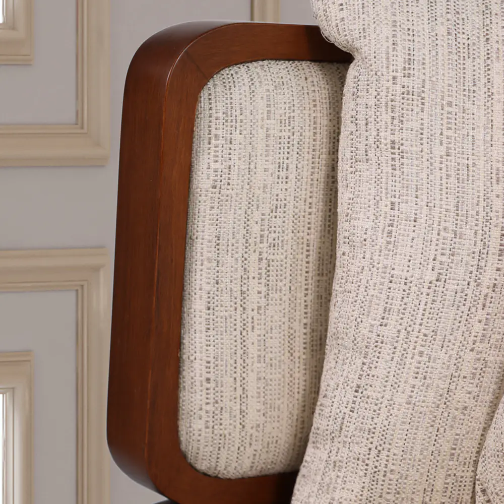 Walnut & Cane Lounge Chair with Ivory Upholstery