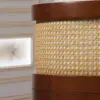 Walnut & Cane Lounge Chair with Ivory Upholstery