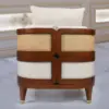 Walnut & Cane Lounge Chair with Ivory Upholstery