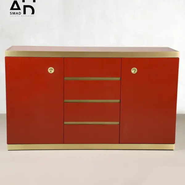 Verona Red Lacquer Sideboard with Gold Accents