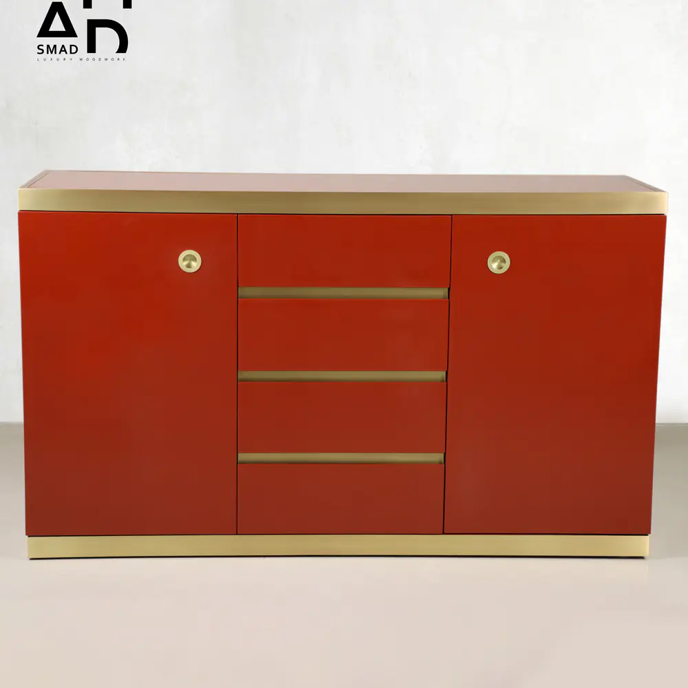 Verona Red Lacquer Sideboard with Gold Accents