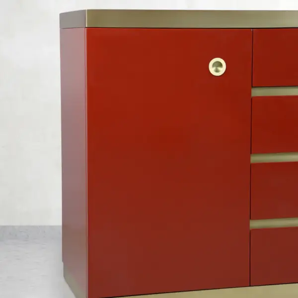 Verona Red Lacquer Sideboard with Gold Accents