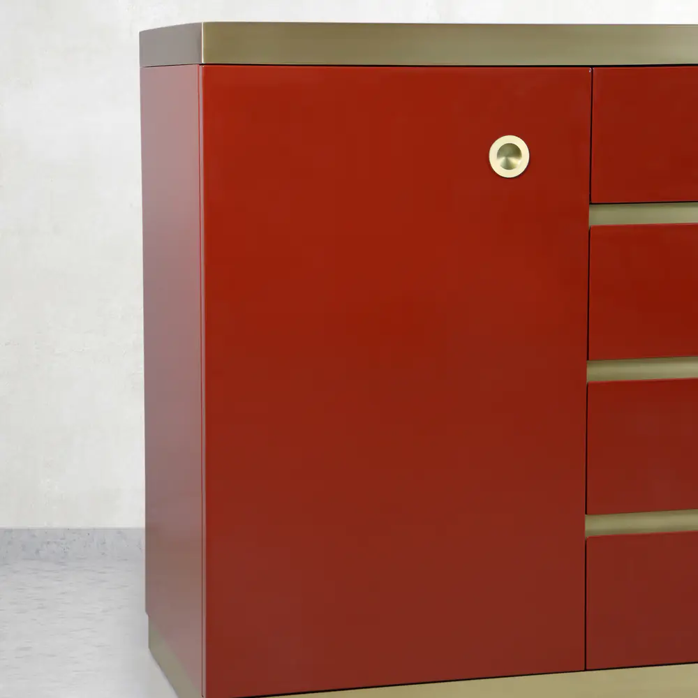 Verona Red Lacquer Sideboard with Gold Accents