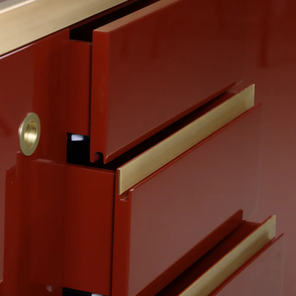 Verona Red Lacquer Sideboard with Gold Accents