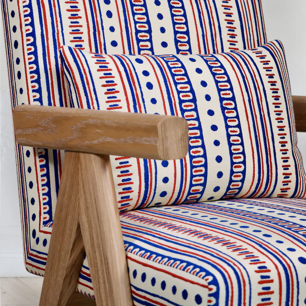 Geo-Stripe Upholstered Accent Armchair, Solid Wood Frame