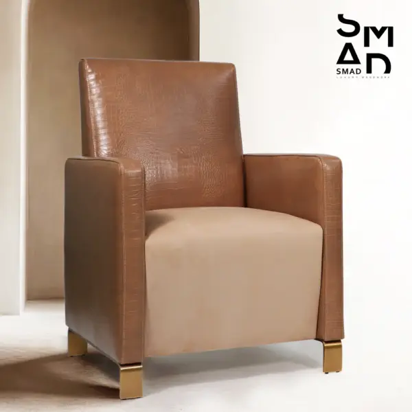 Croc-Embossed Leather-Look Accent Armchair with Brass Feet