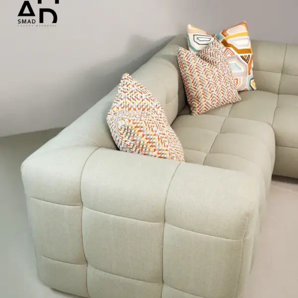 Aster Block-Tuft L-Sectional Sofa – Sand Beige