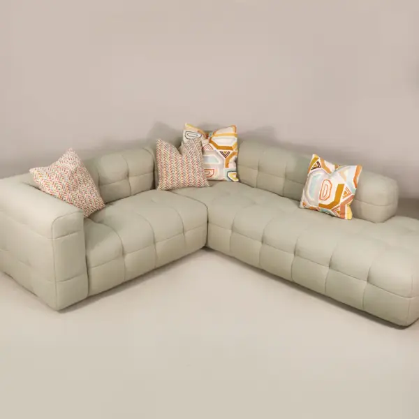 Aster Block-Tuft L-Sectional Sofa – Sand Beige