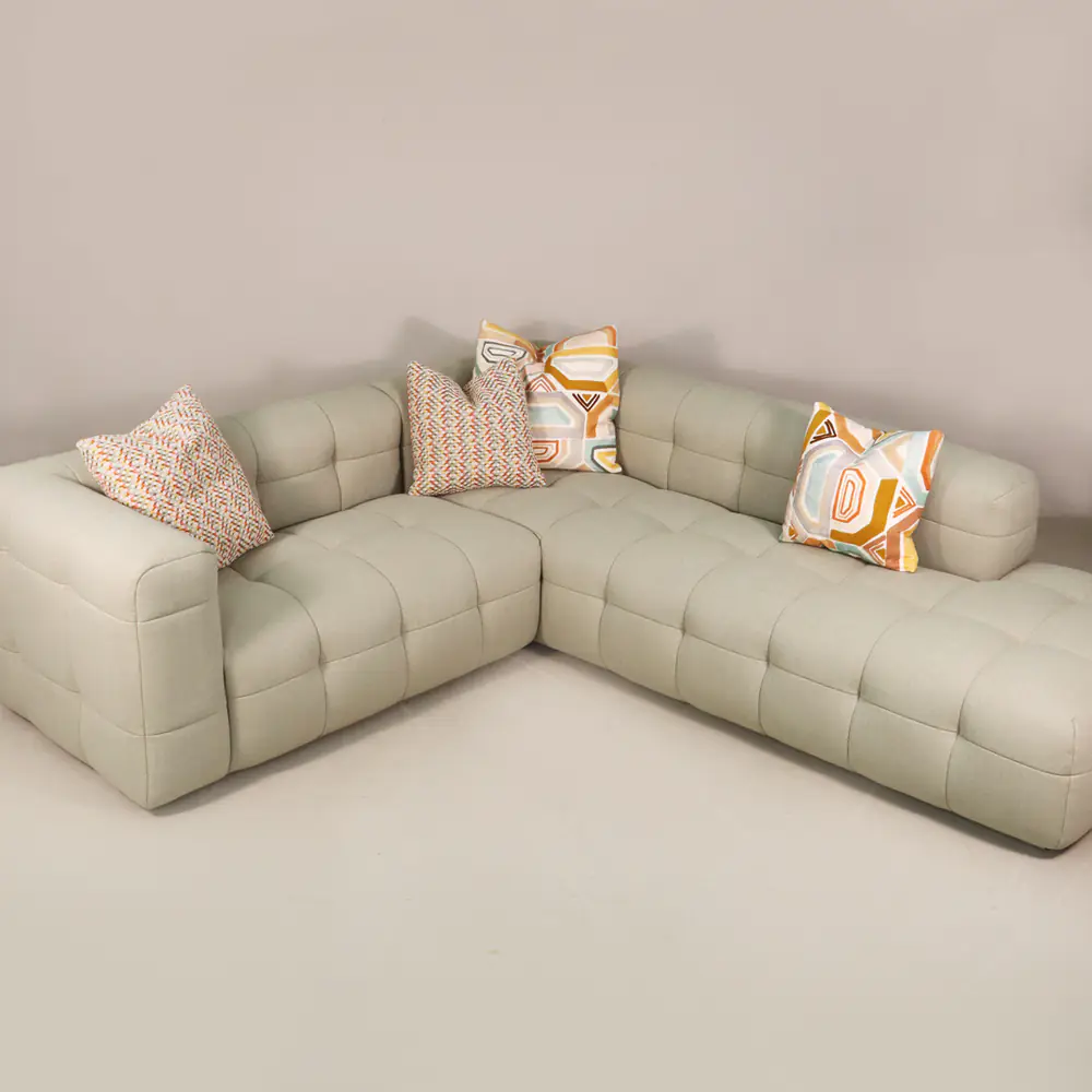 Aster Block-Tuft L-Sectional Sofa – Sand Beige