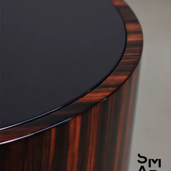 Macassar Ebony Round Drum Side Table with Black Top