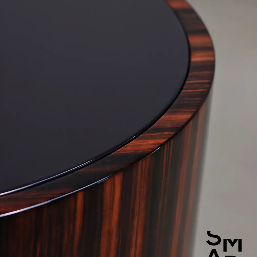 Macassar Ebony Round Drum Side Table with Black Top