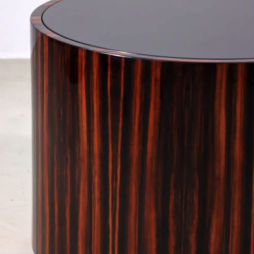 Macassar Ebony Round Drum Side Table with Black Top