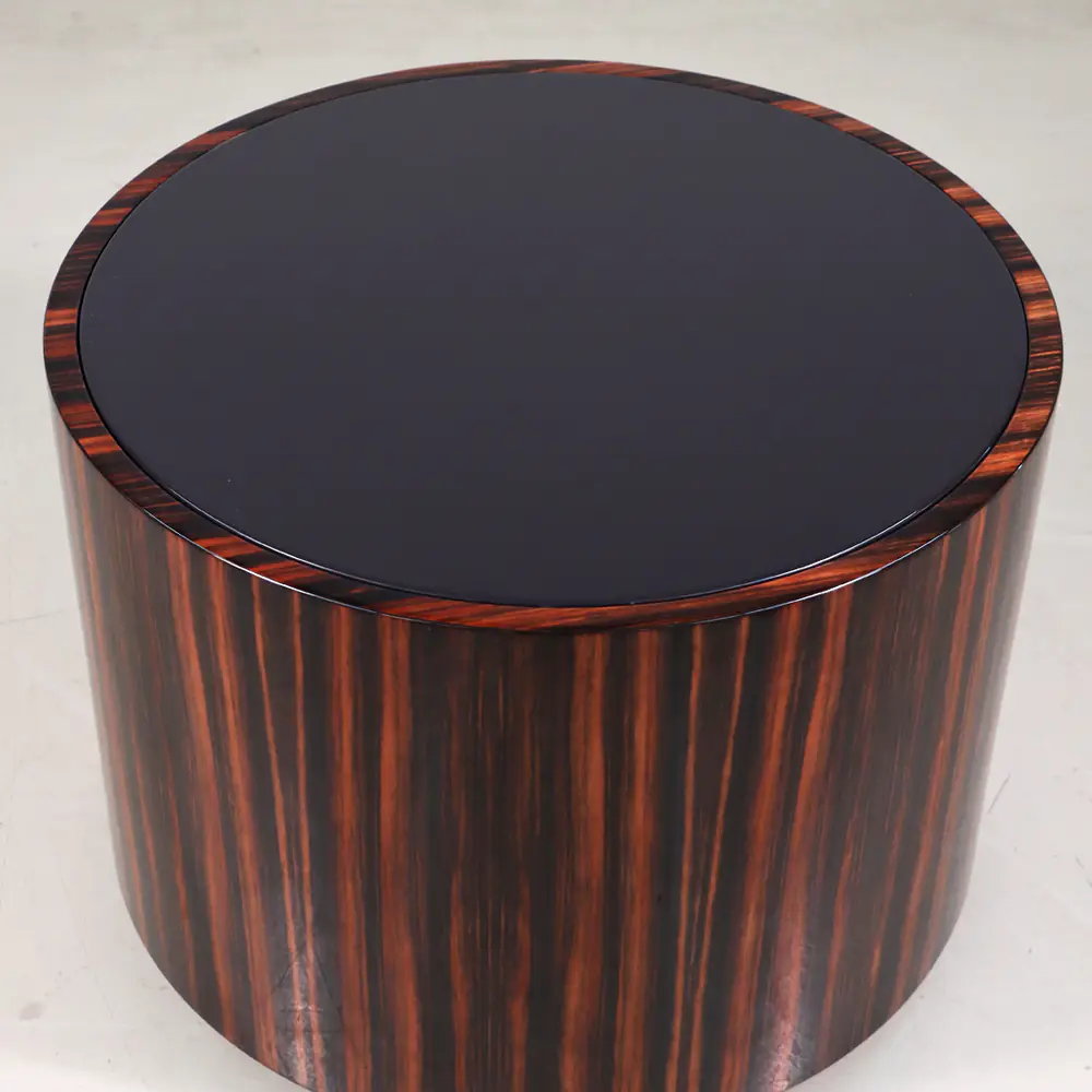 Macassar Ebony Round Drum Side Table with Black Top