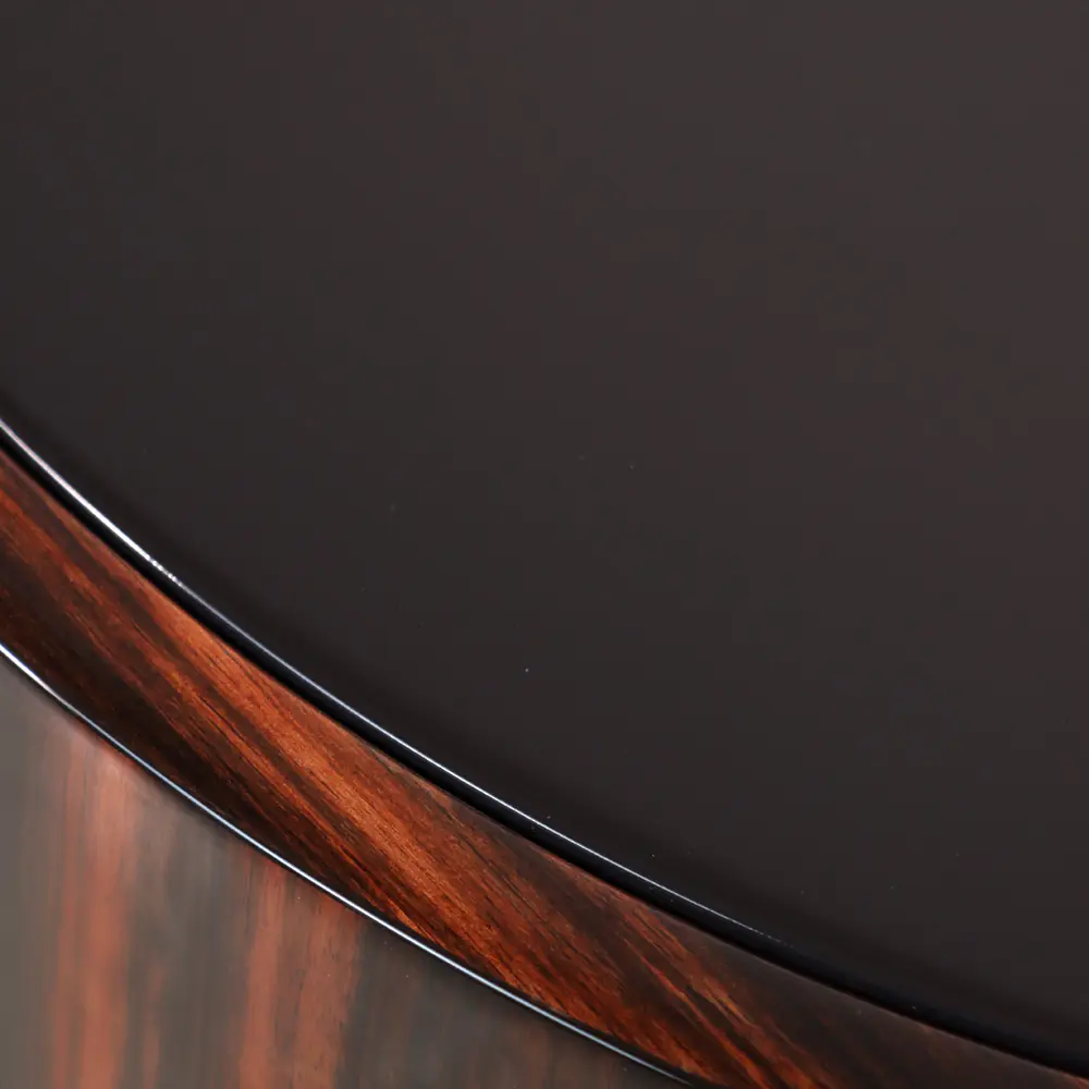 Macassar Ebony Round Drum Side Table with Black Top