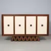 Zigzag Base Walnut & Ivory 4‑Door Sideboard