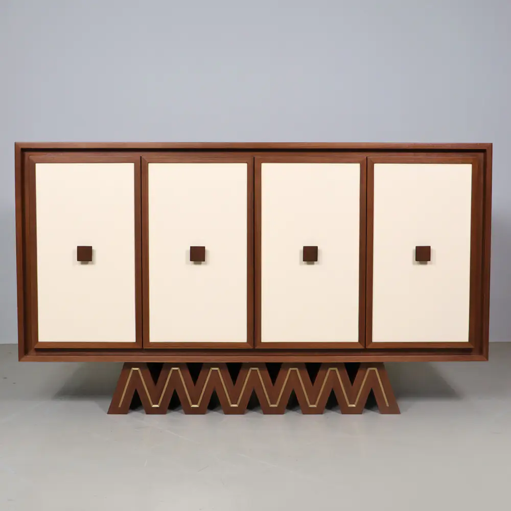 Zigzag Base Walnut & Ivory 4‑Door Sideboard