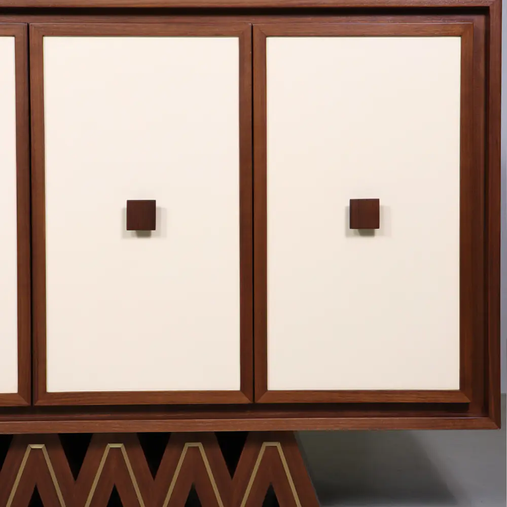 Zigzag Base Walnut & Ivory 4‑Door Sideboard