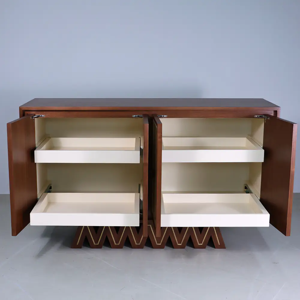 Zigzag Base Walnut & Ivory 4‑Door Sideboard