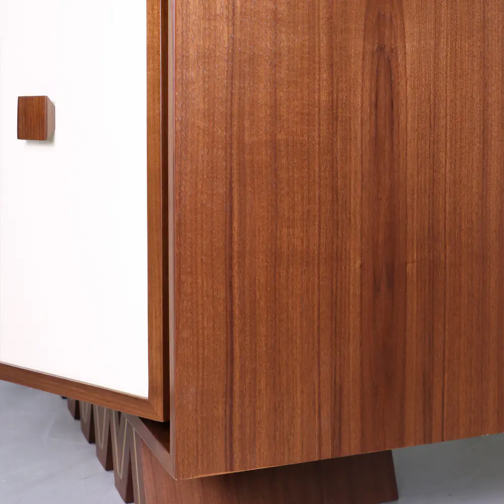 Zigzag Base Walnut & Ivory 4‑Door Sideboard