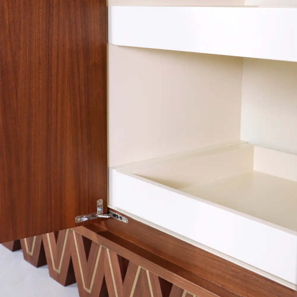 Zigzag Base Walnut & Ivory 4‑Door Sideboard