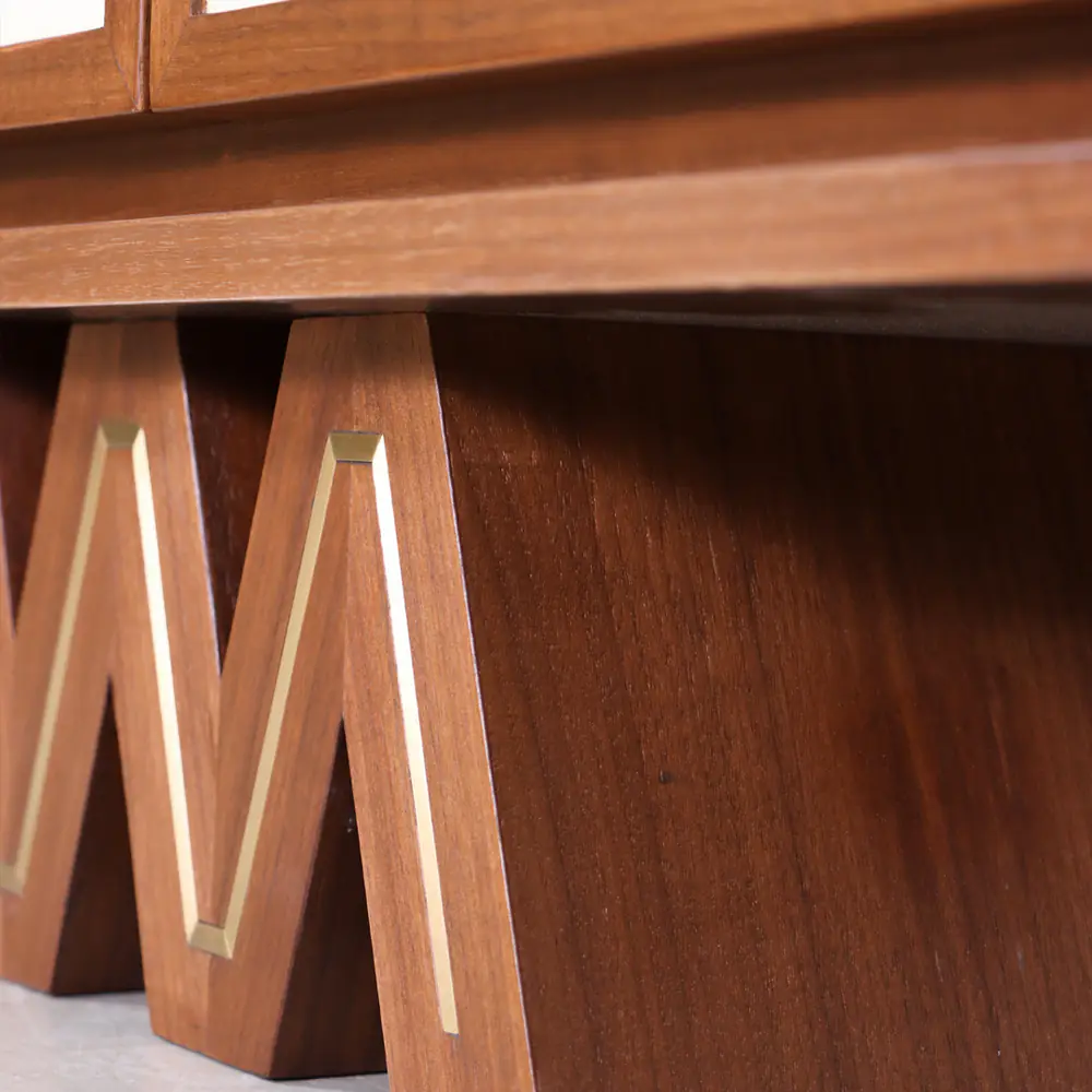 Zigzag Base Walnut & Ivory 4‑Door Sideboard