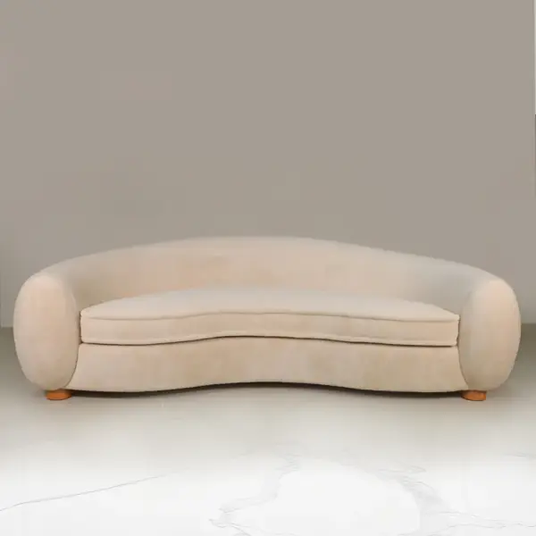 Cream Bouclé Rounded-Arm Sofa