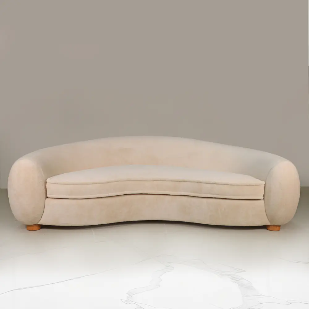 Cream Bouclé Rounded-Arm Sofa