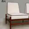 Mid‑Century Ivory Slipper Chair with Walnut‑Tone Base