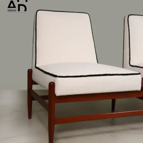Mid‑Century Ivory Slipper Chair with Walnut‑Tone Base
