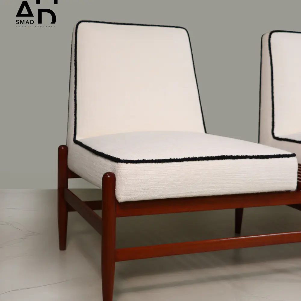 Mid‑Century Ivory Slipper Chair with Walnut‑Tone Base
