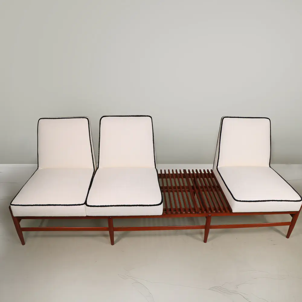 Mid‑Century Ivory Slipper Chair with Walnut‑Tone Base