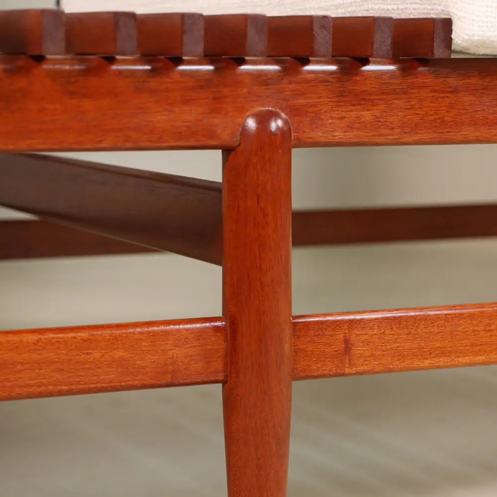 Mid‑Century Ivory Slipper Chair with Walnut‑Tone Base