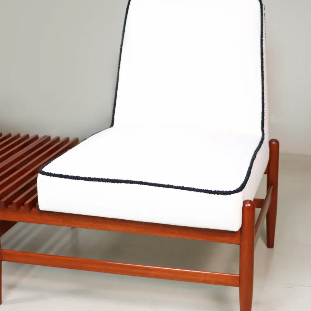 Mid‑Century Ivory Slipper Chair with Walnut‑Tone Base