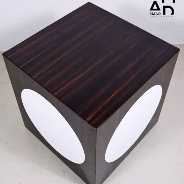 Ebony Cube Side Table with White Oval Inlays