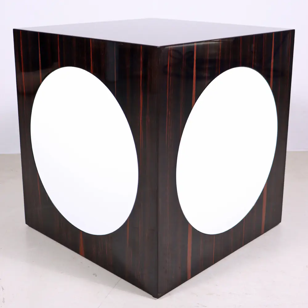 Ebony Cube Side Table with White Oval Inlays