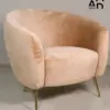 Champagne Velvet Barrel Accent Chair with Brass Tapered Legs