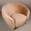 Champagne Velvet Barrel Accent Chair with Brass Tapered Legs