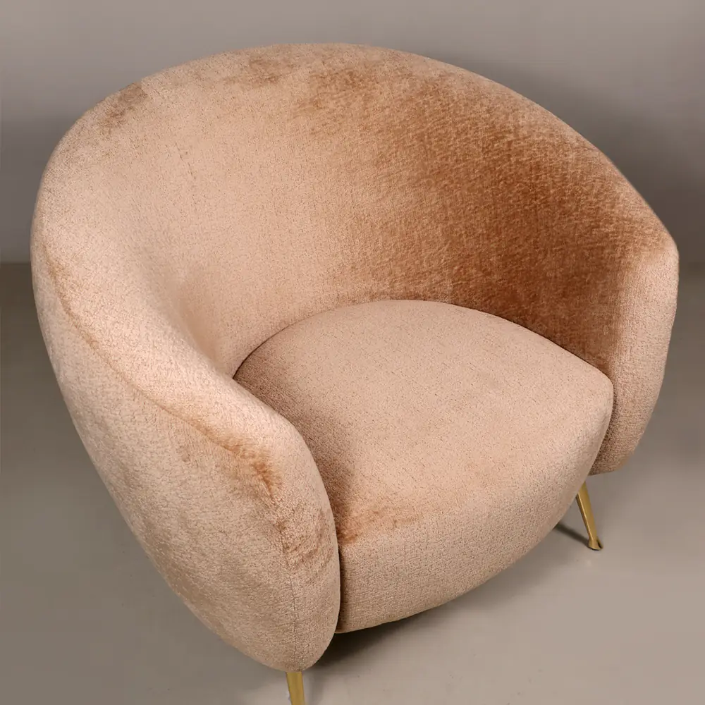 Champagne Velvet Barrel Accent Chair with Brass Tapered Legs