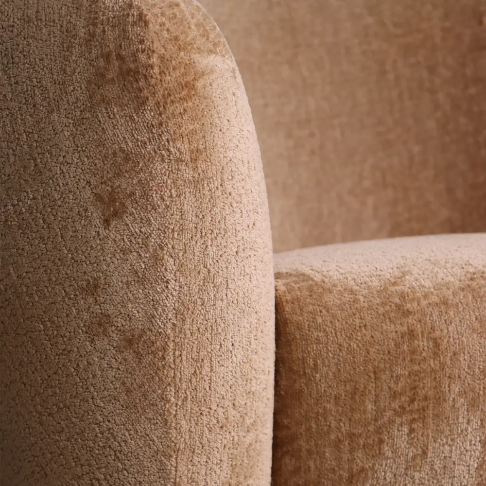 Champagne Velvet Barrel Accent Chair with Brass Tapered Legs