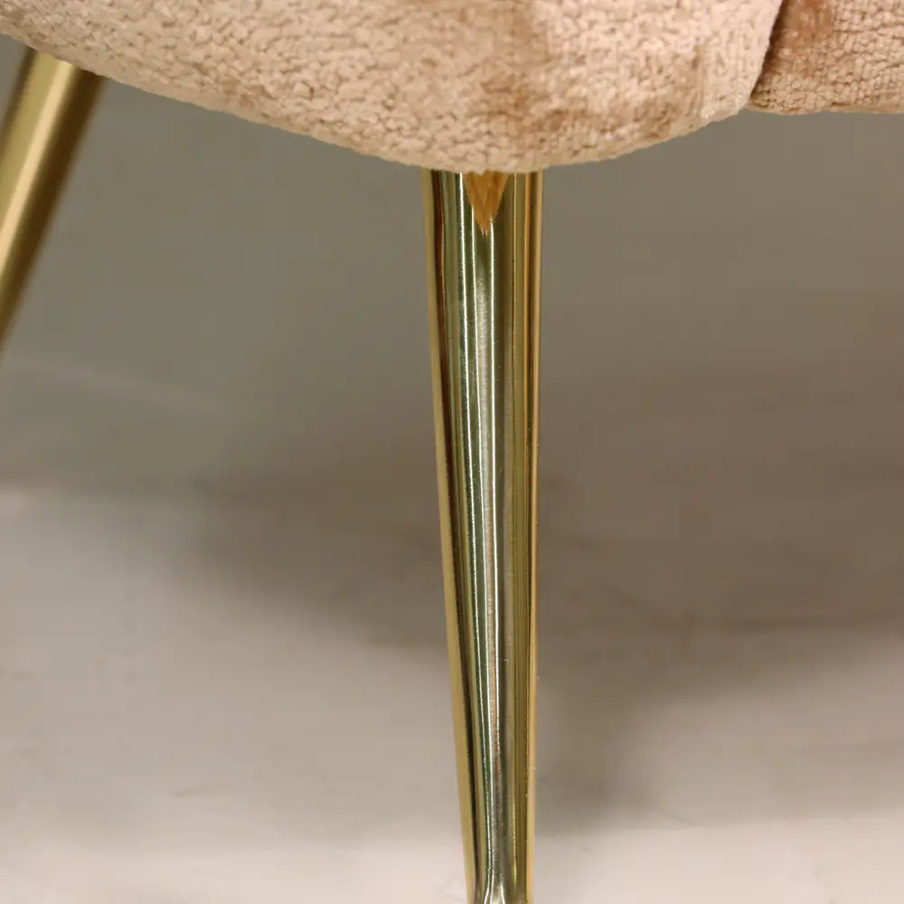 Champagne Velvet Barrel Accent Chair with Brass Tapered Legs