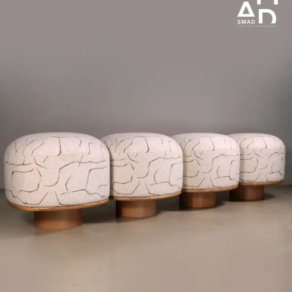 Pebble Stitch Pouf Stool with Wood Plinth Base