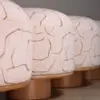 Pebble Stitch Pouf Stool with Wood Plinth Base