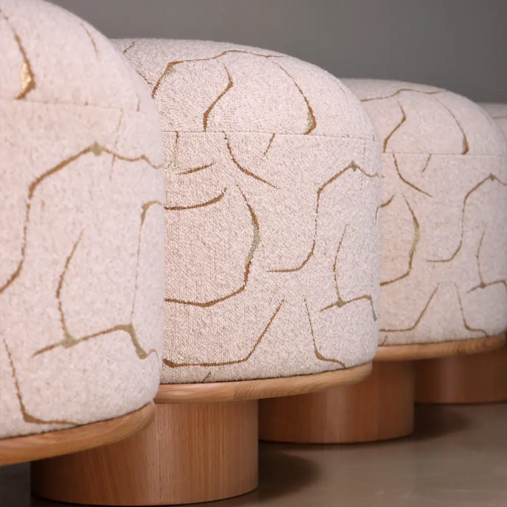 Pebble Stitch Pouf Stool with Wood Plinth Base