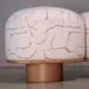 Pebble Stitch Pouf Stool with Wood Plinth Base