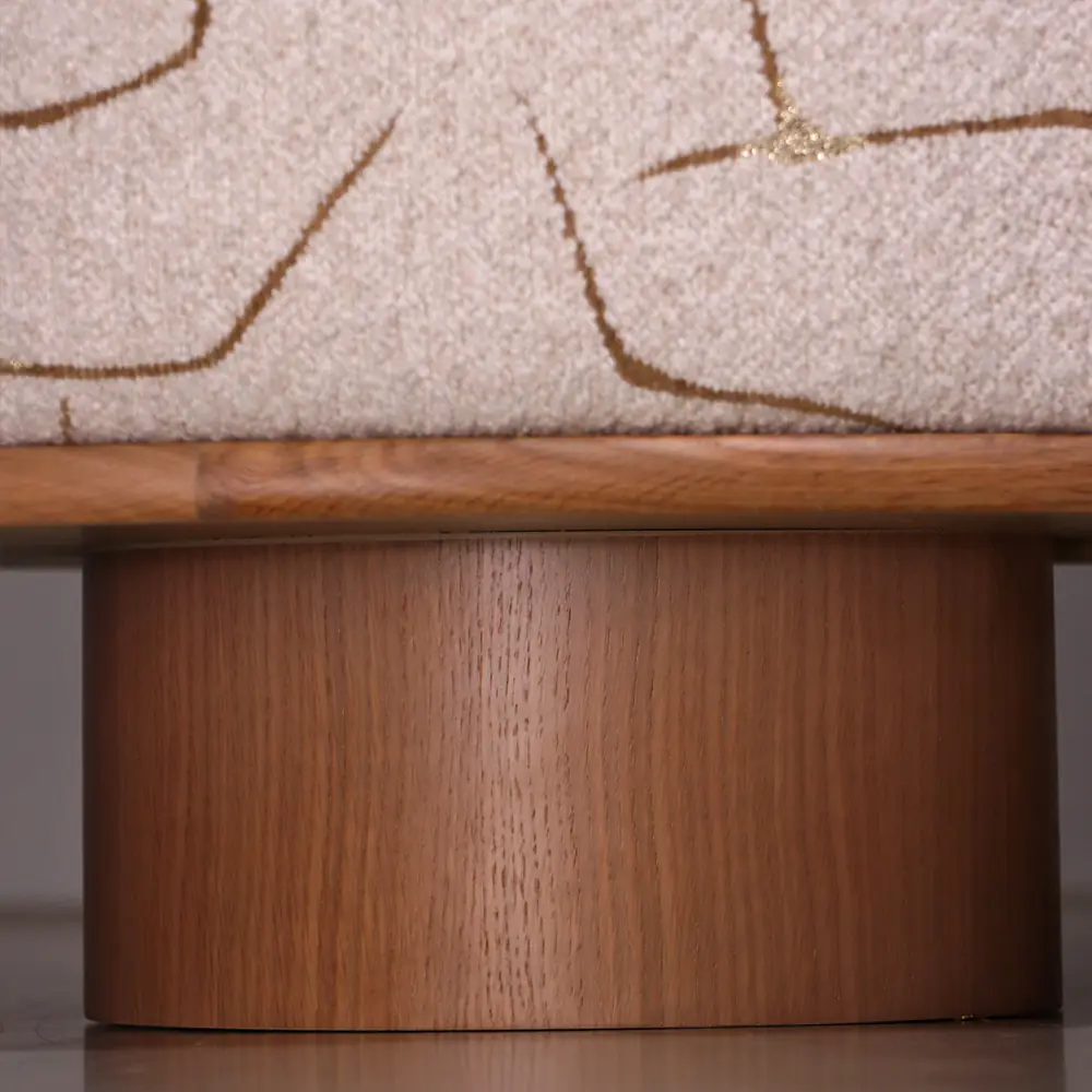 Pebble Stitch Pouf Stool with Wood Plinth Base